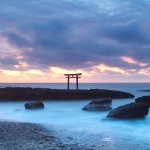 traditional Japanese gate and sea
